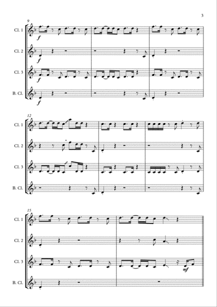 Uptown Funk Clarinet Quartet scores gallery preview page 3