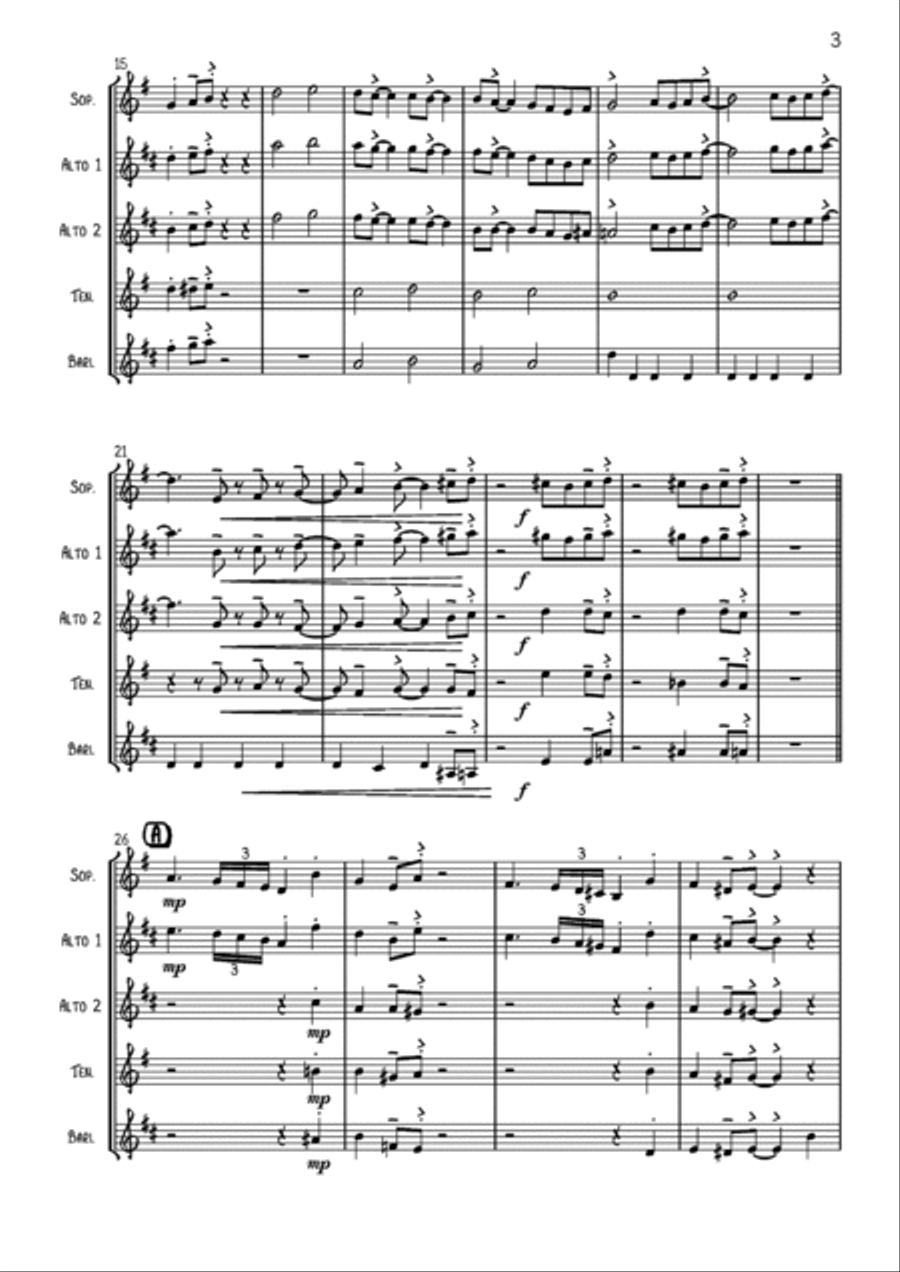 Eine Kleine Nachtmusik (with a swing!) Saxophone Quartet scores gallery preview page 3