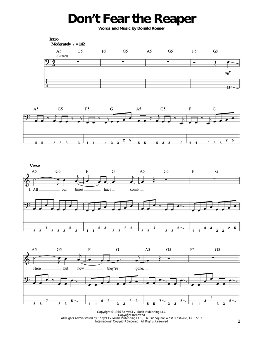 Don't Fear The Reaper Acoustic Guitar scores gallery preview page 1