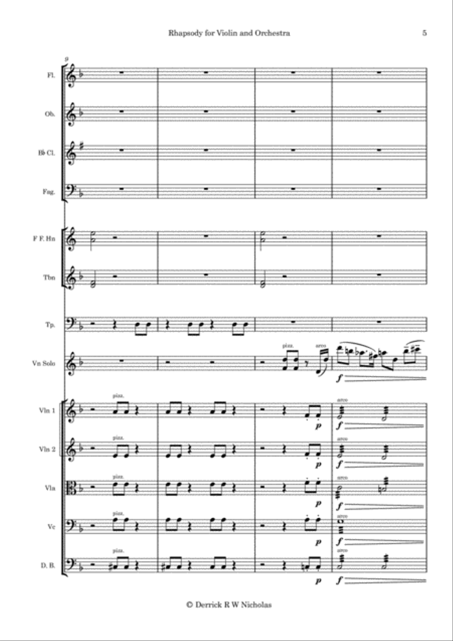 Rhapsody in F for Violin and Orchestra, Opus 3 - Full Score Full Orchestra scores gallery preview page 5