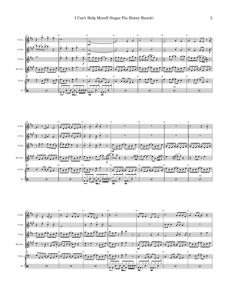I Can't Help Myself (Sugar Pie, Honey Bunch) Saxophone Quartet scores gallery preview page 3