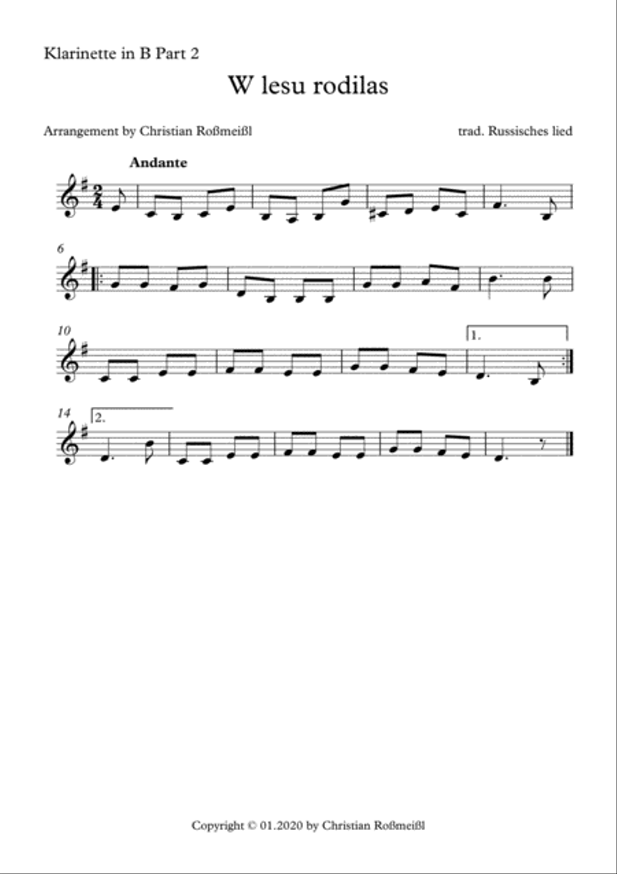 W lesu rodilas with Clarinetquartett Clarinet Quartet scores gallery preview page 4