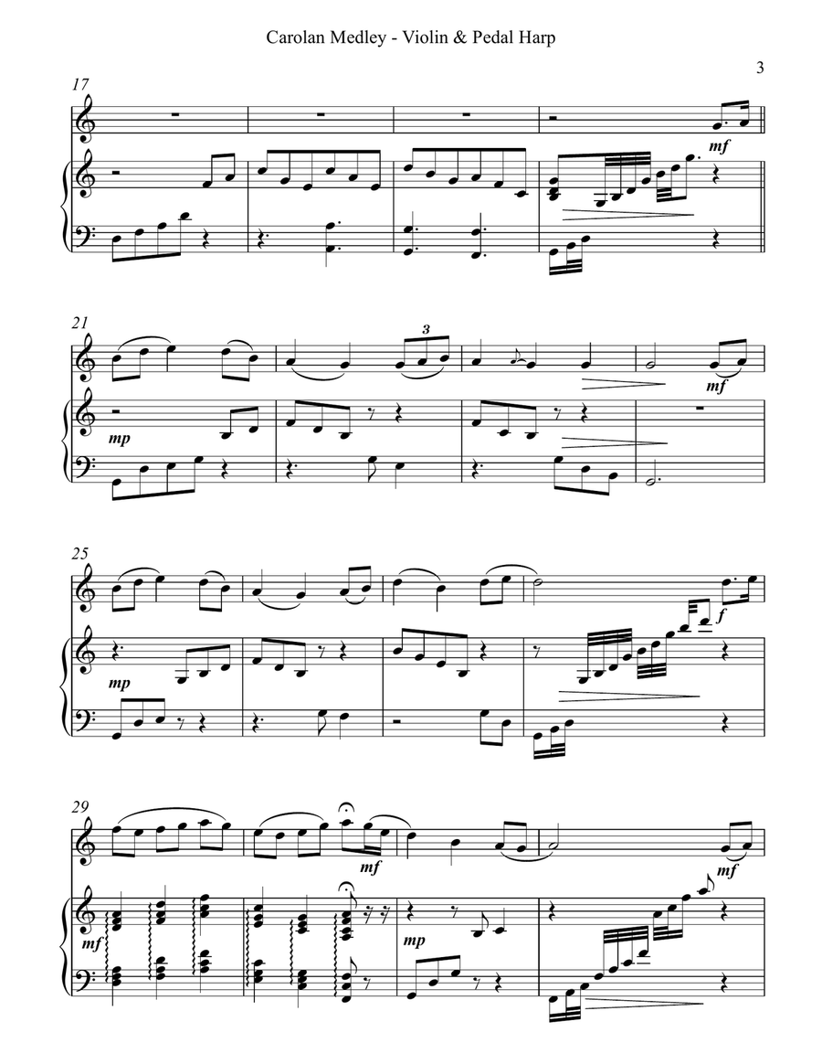Carolan Medley, Duet for Violin and Pedal Harp String Duet scores gallery preview page 3