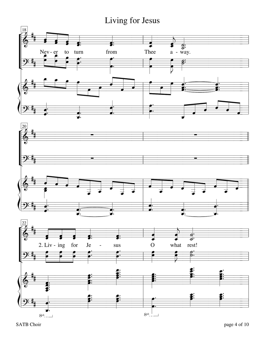 Living for Jesus (for SATB choir with Piano Accompaniment) 4-Part scores gallery preview page 4