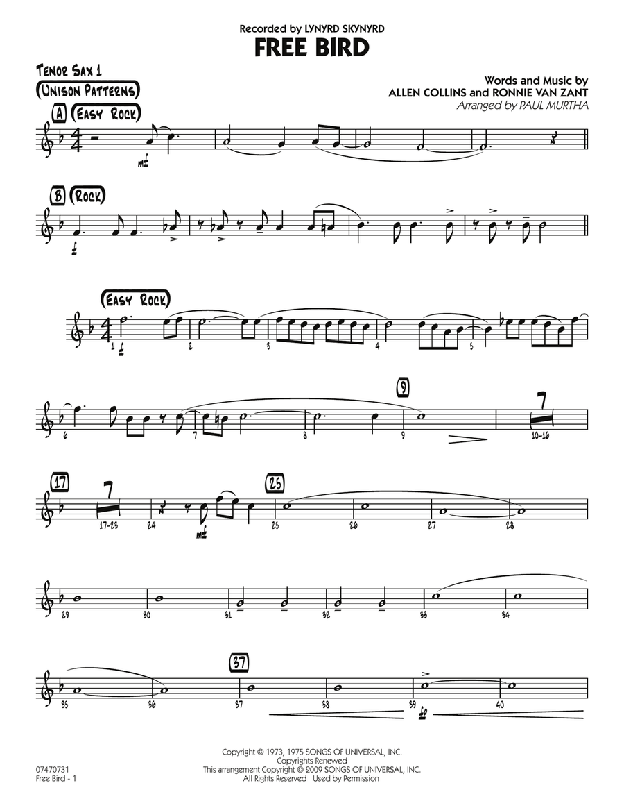 Free Bird - Tenor Sax 1 Jazz Ensemble scores gallery preview page 1
