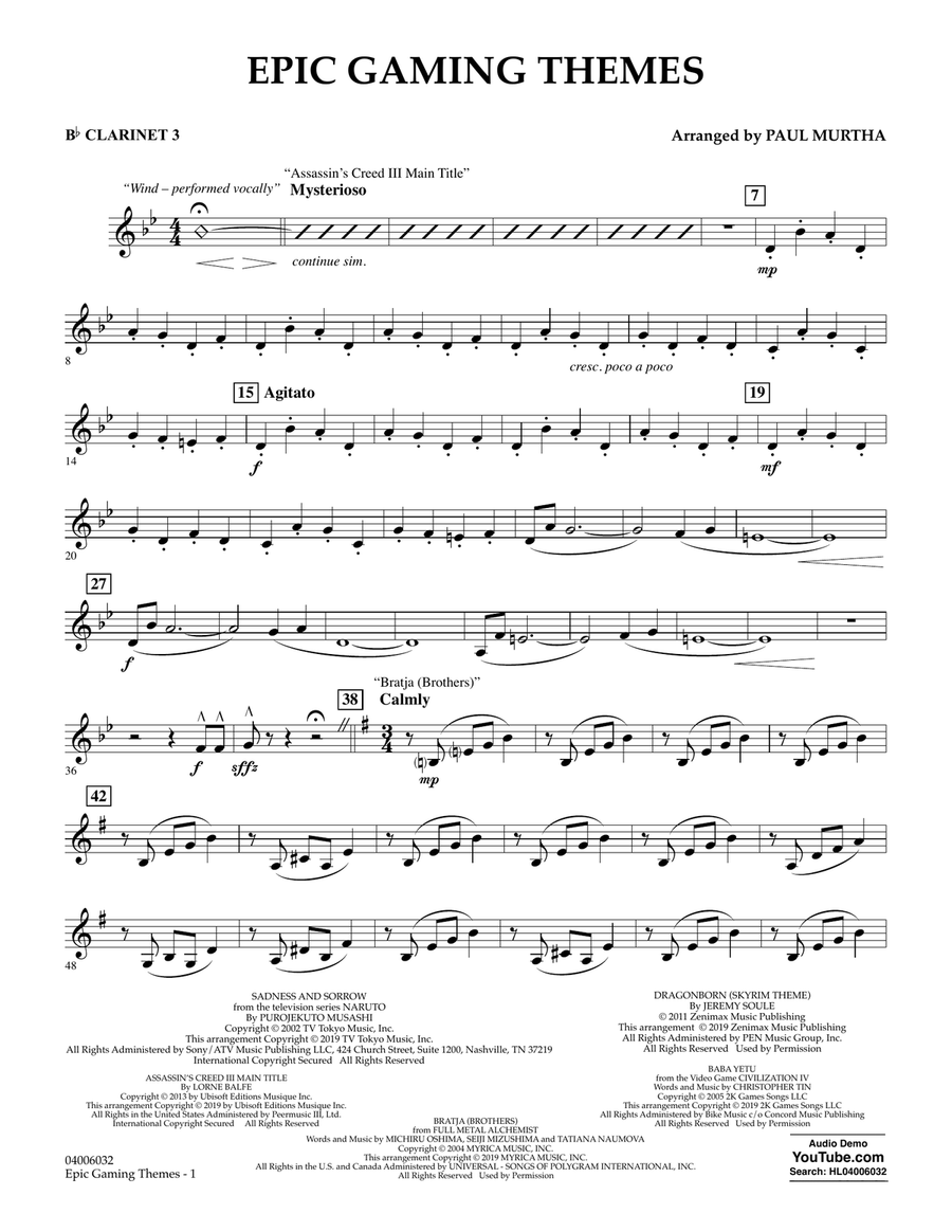 Epic Gaming Themes - Bb Clarinet 3