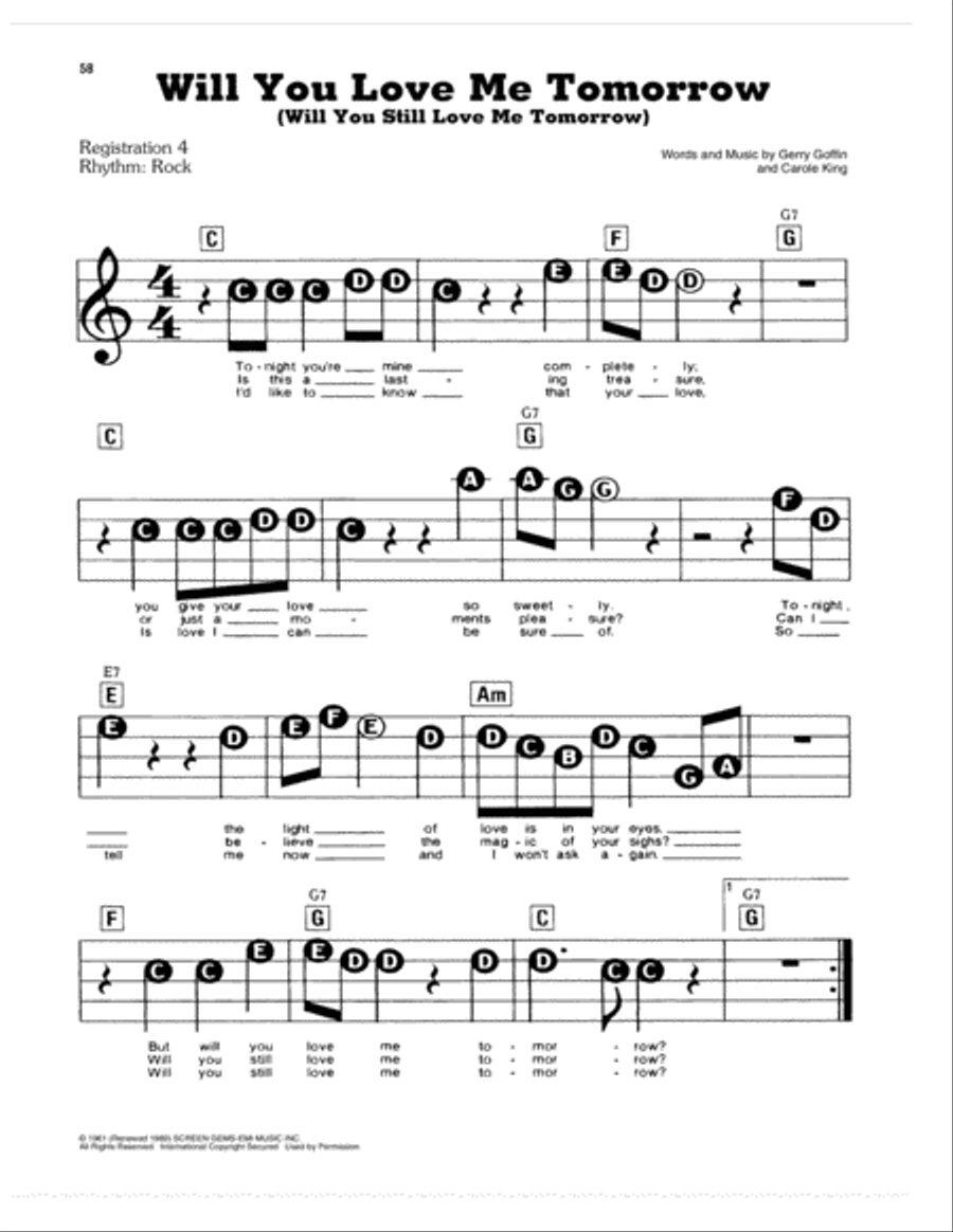 Will You Love Me Tomorrow (Will You Still Love Me Tomorrow) Electronic Keyboard scores gallery preview page 1
