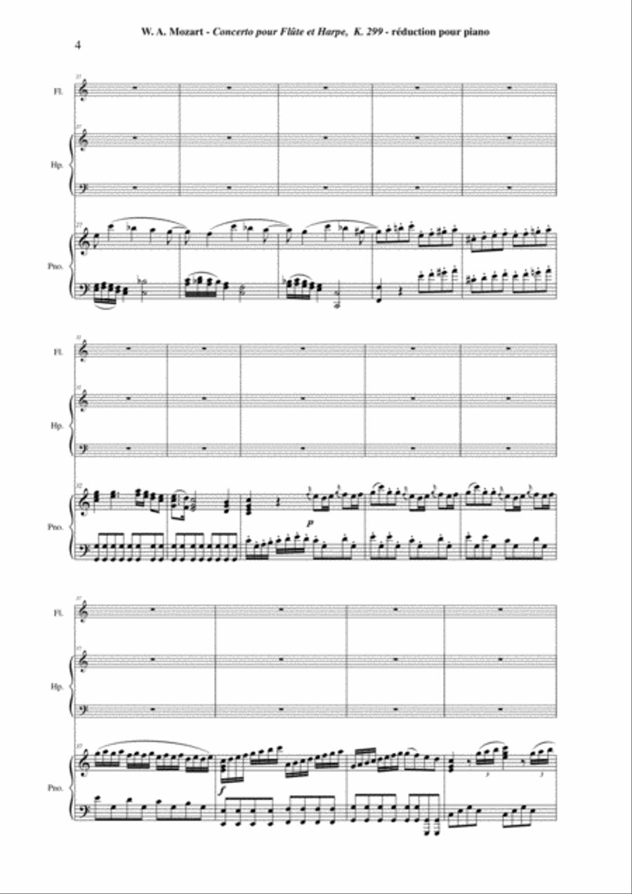 Wolfgang Amadeus Mozart: Concerto for flute and harp, K. 299, piano reduction and solo parts Flute scores gallery preview page 4