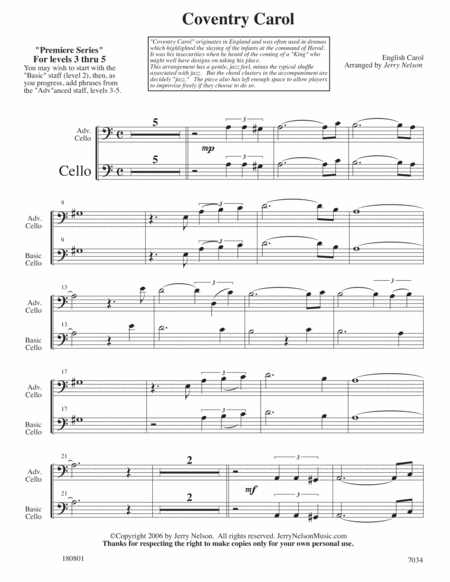 Coventry Carol (Arrangements Level 3-5 for CELLO + Written Acc) image number null