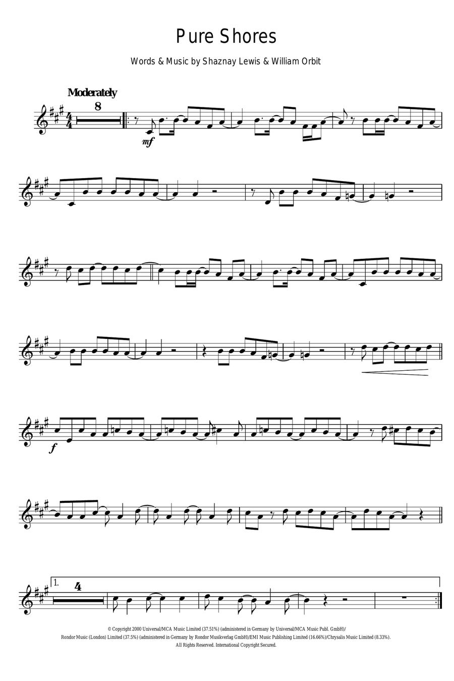 Pure Shores Pure Shores Alto Saxophone scores gallery preview page 1