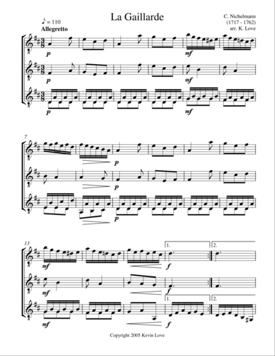 La Gaillarde (Guitar Trio) - Score and Parts La Gaillarde (Guitar Trio) - Score and Parts Guitar Ensemble scores gallery preview page 1