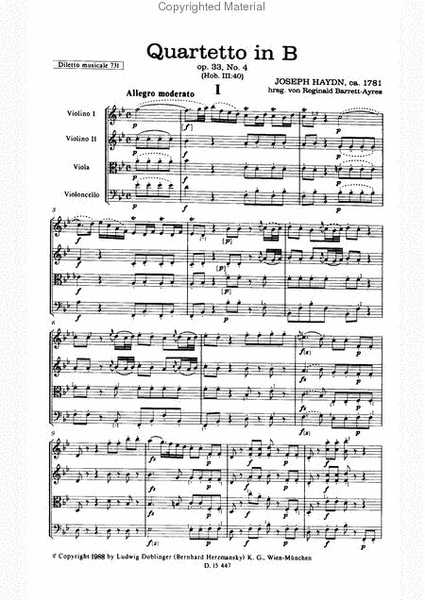 Streichquartett B-Dur op. 33 / 4 by Franz Joseph Haydn String Quartet - Sheet Music