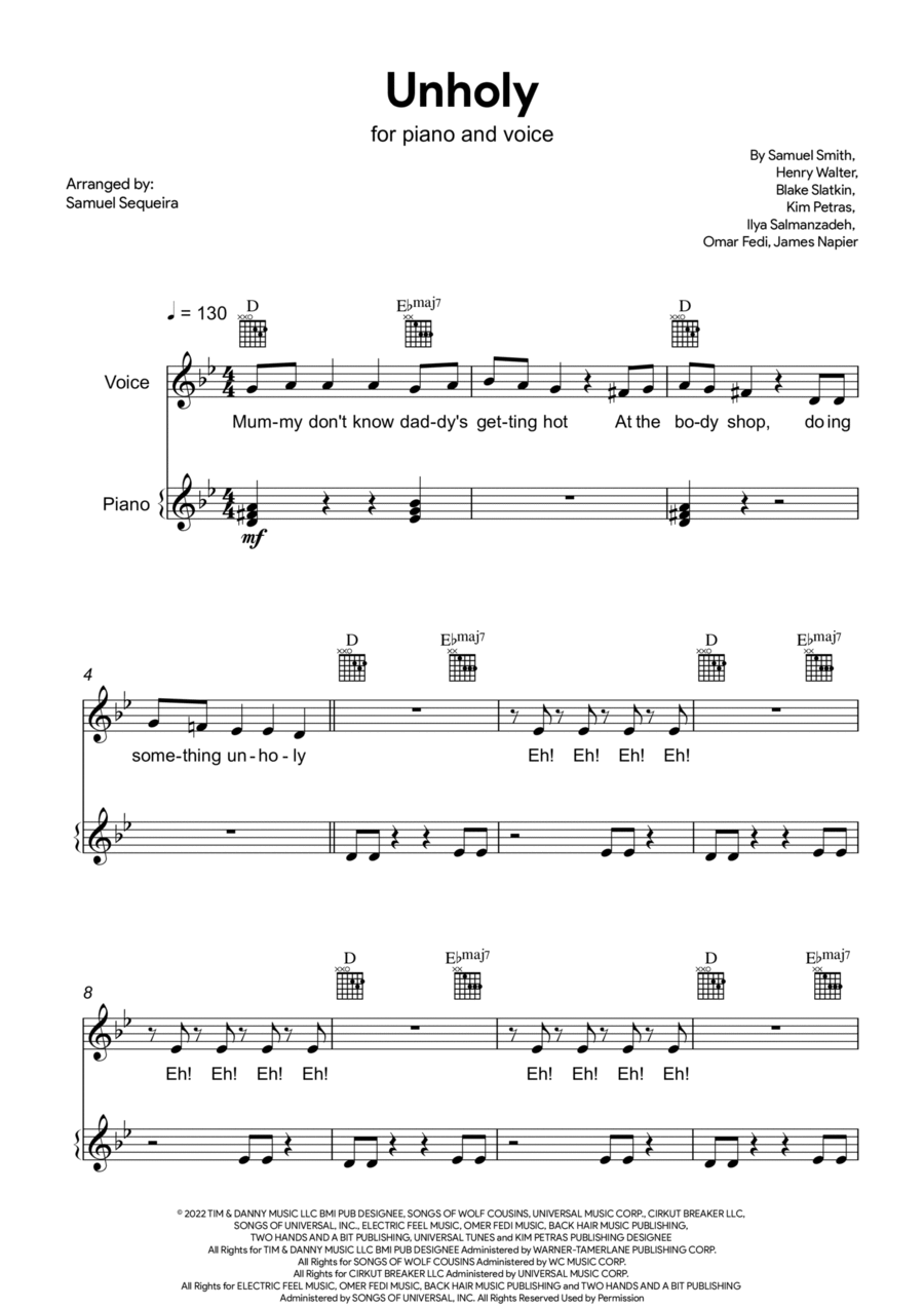 Unholy Easy Piano scores gallery preview page 1