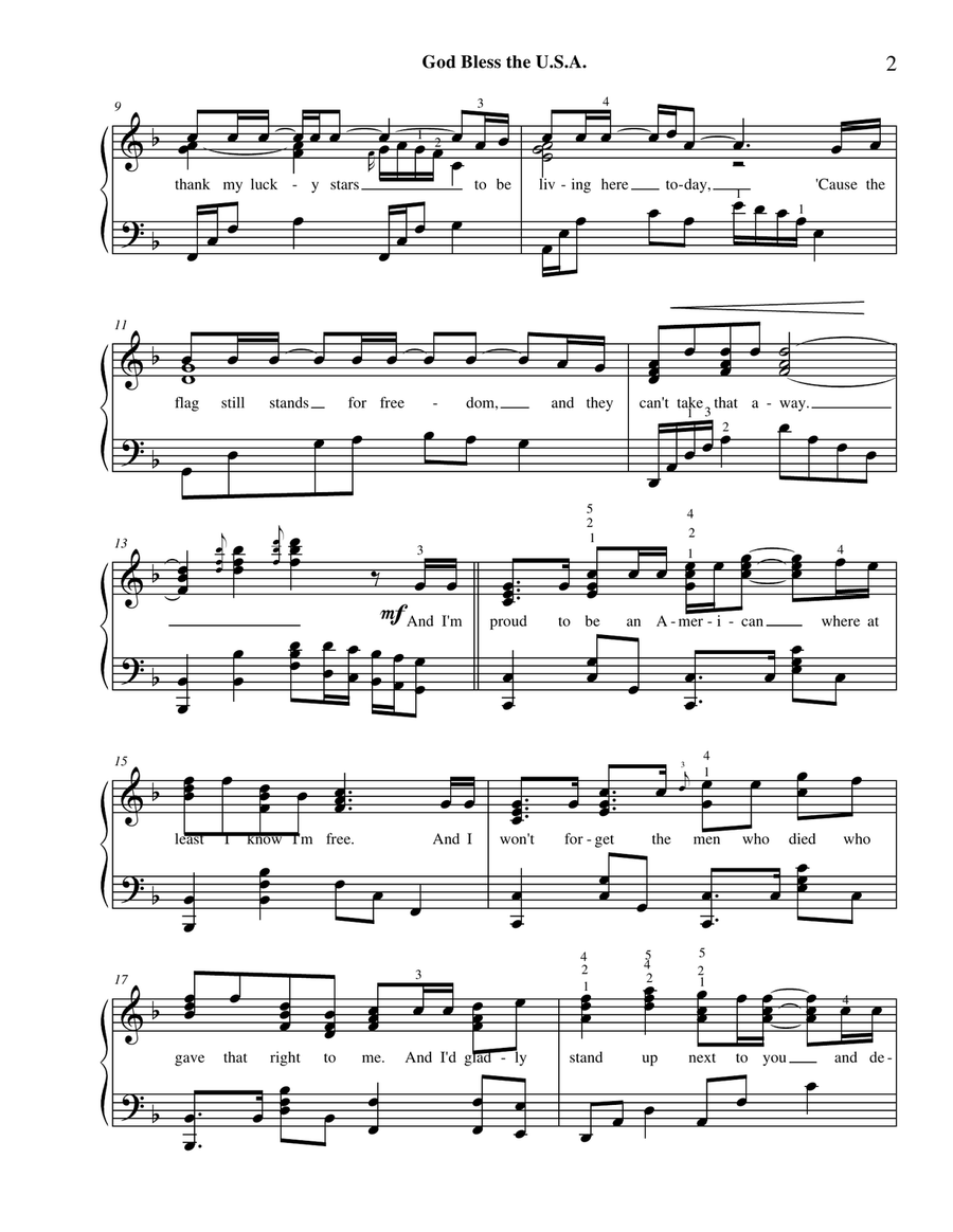 God Bless The U.S.A. Piano Solo scores gallery preview page 3