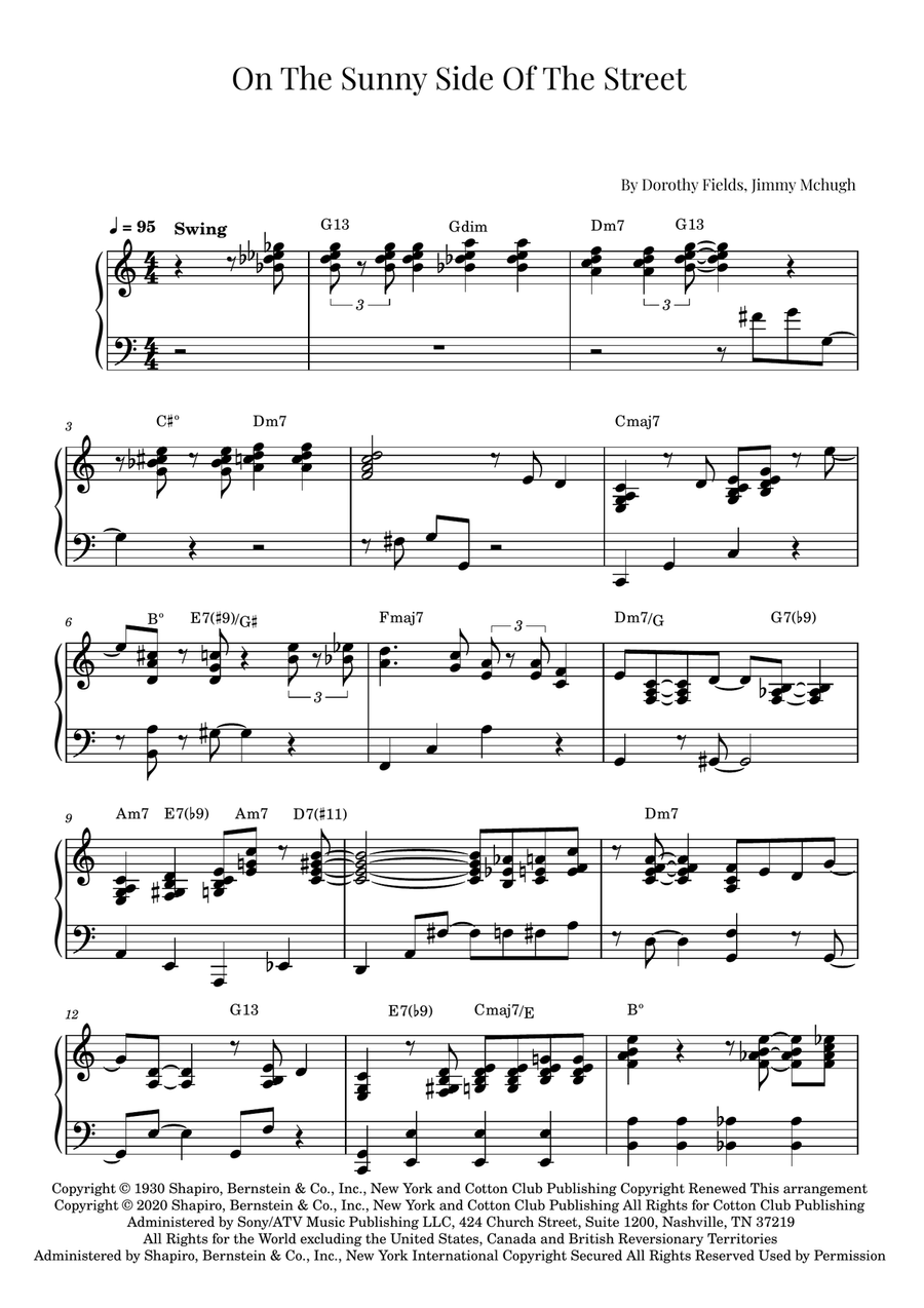 On The Sunny Side Of The Street Piano Solo scores gallery preview page 1