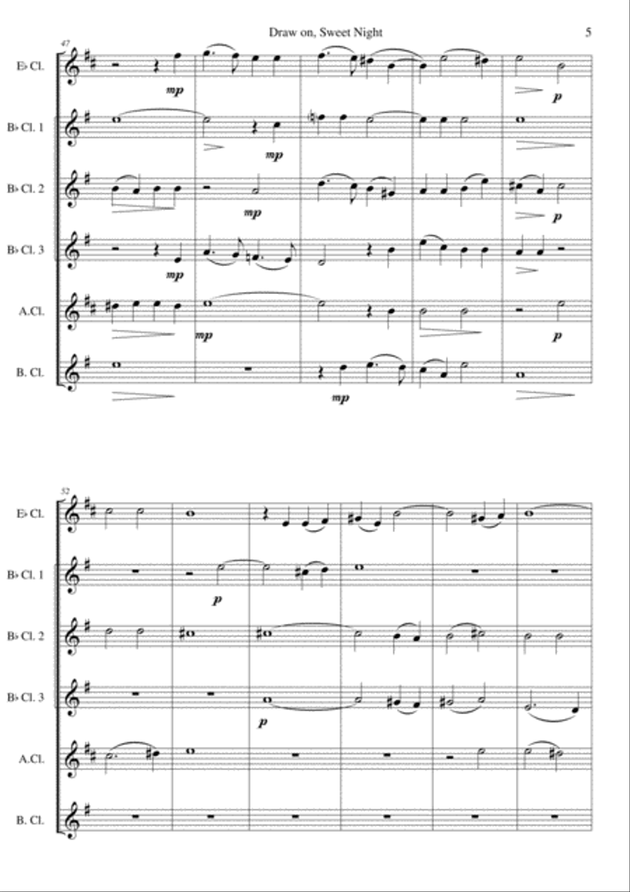 Draw on, Sweet Night for clarinet sextet (E flat, 3 B flats, alto and bass) Clarinet Solo scores gallery preview page 5