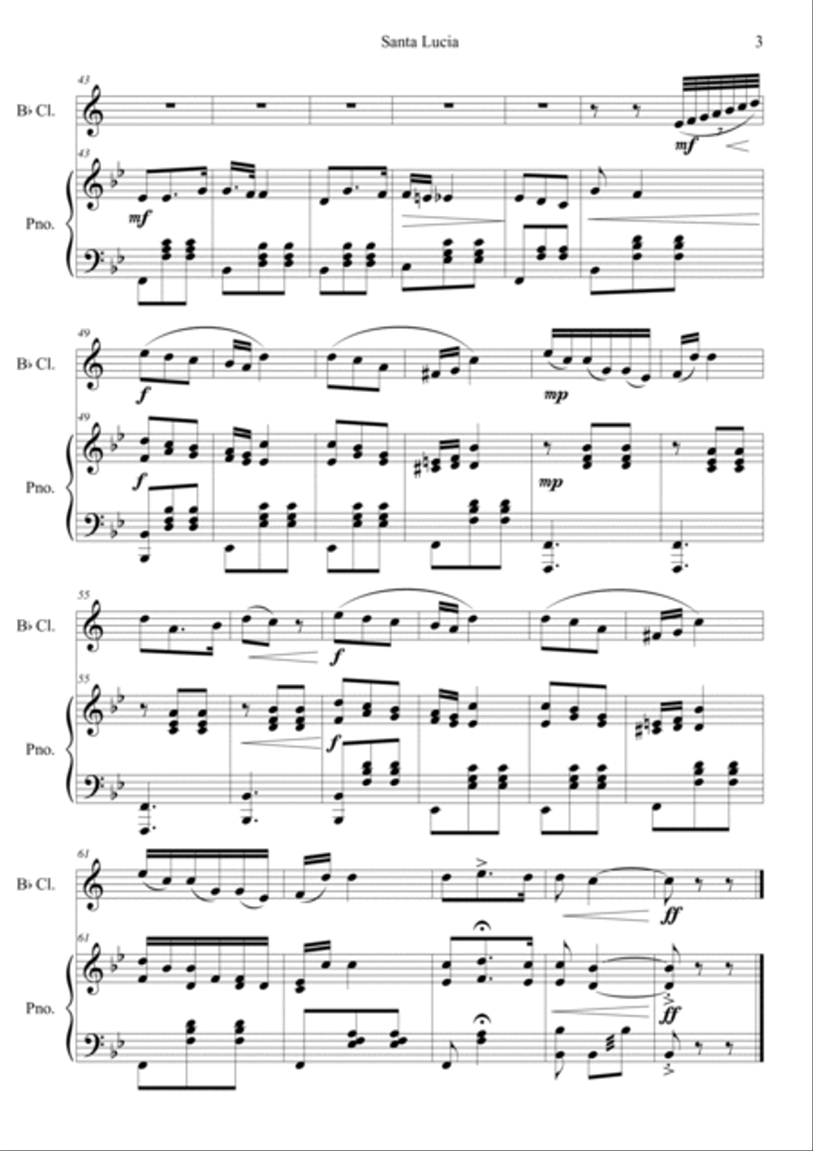 Santa Lucia Clarinet Solo scores gallery preview page 3