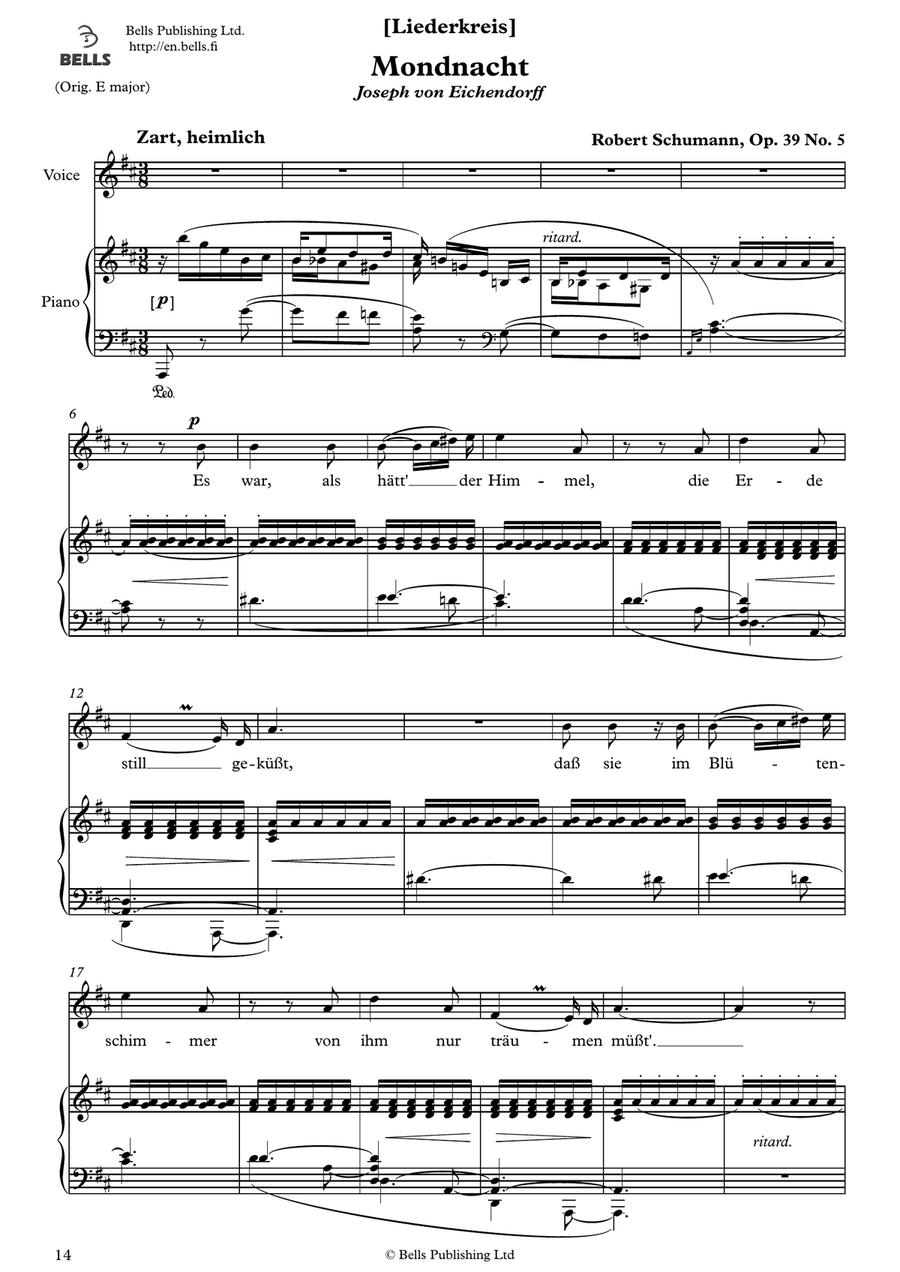 Mondnacht, Op. 39 No. 5 (D Major)