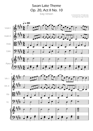 Swan Lake (theme) - Tchaikovsky - String Quartet w/ Piano Accompaniment