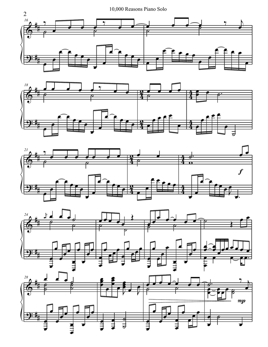 10,000 Reasons (Bless The Lord) Piano Solo scores gallery preview page 2