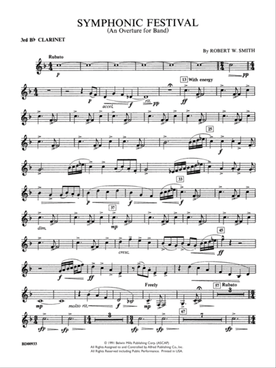 Symphonic Festival (An Overture for Band): 3rd B-flat Clarinet Concert Band scores gallery preview page 1