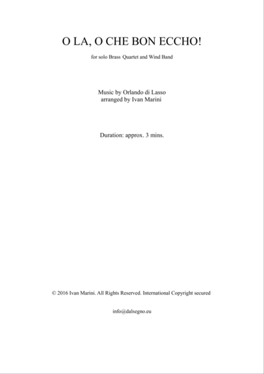 O LA, O CHE BON ECCHO (Orlando di Lasso) for Brass Quartet and Wind Band Concert Band scores gallery preview page 1