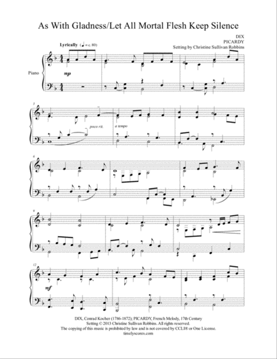 As With Gladness Men of Old/Let All Mortal Flesh Keep Silence Piano Solo scores gallery preview page 1