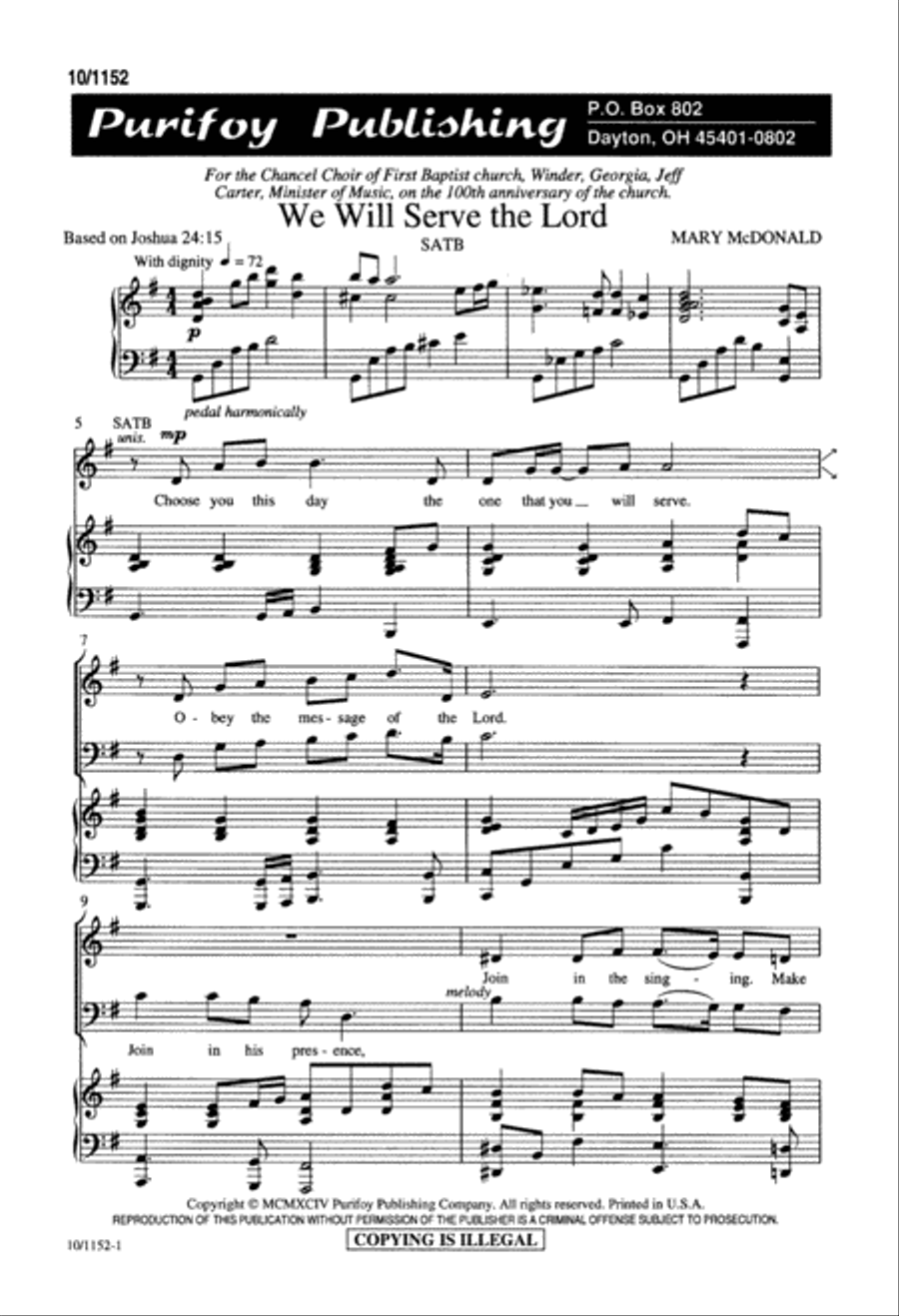 We Will Serve the Lord 4-Part scores gallery preview page 1