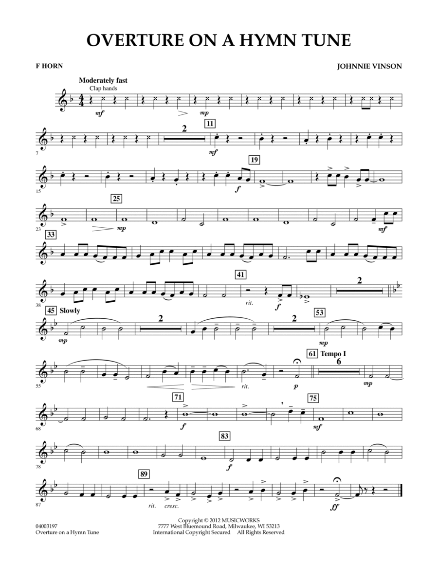 Overture on a Hymn Tune - F Horn