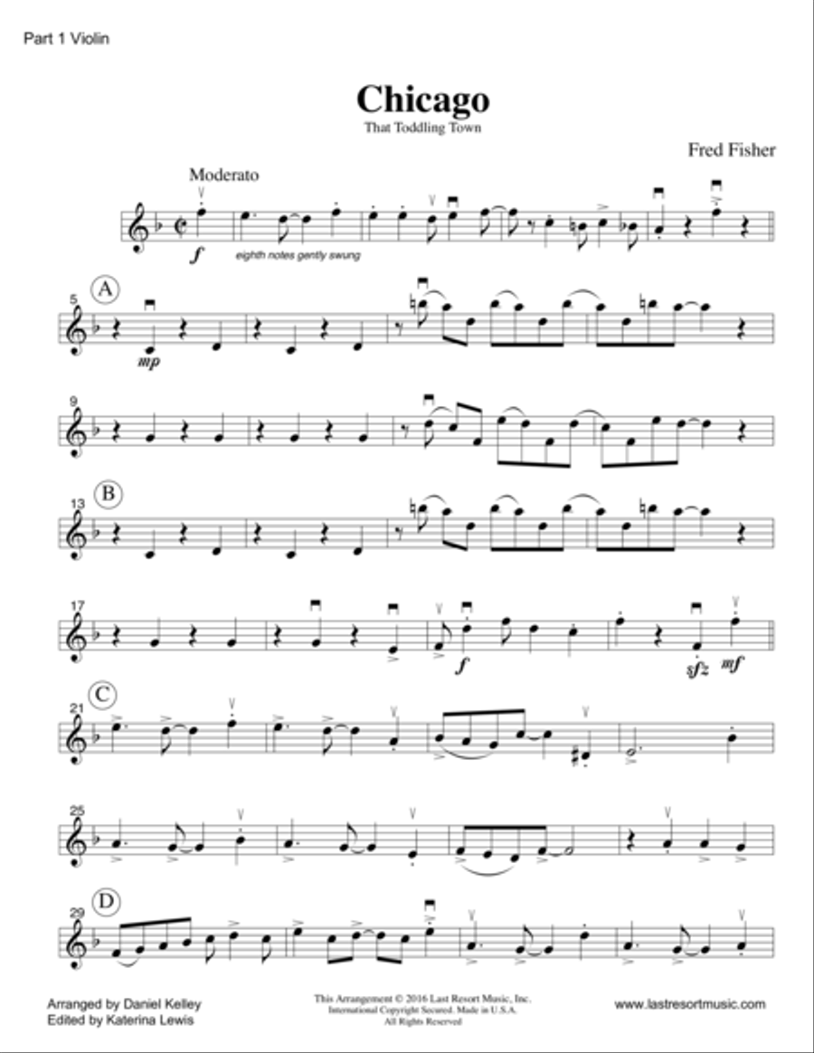 Chicago (That Toddling Town) for String Trio- Violin Viola Cello String Trio scores gallery preview page 4