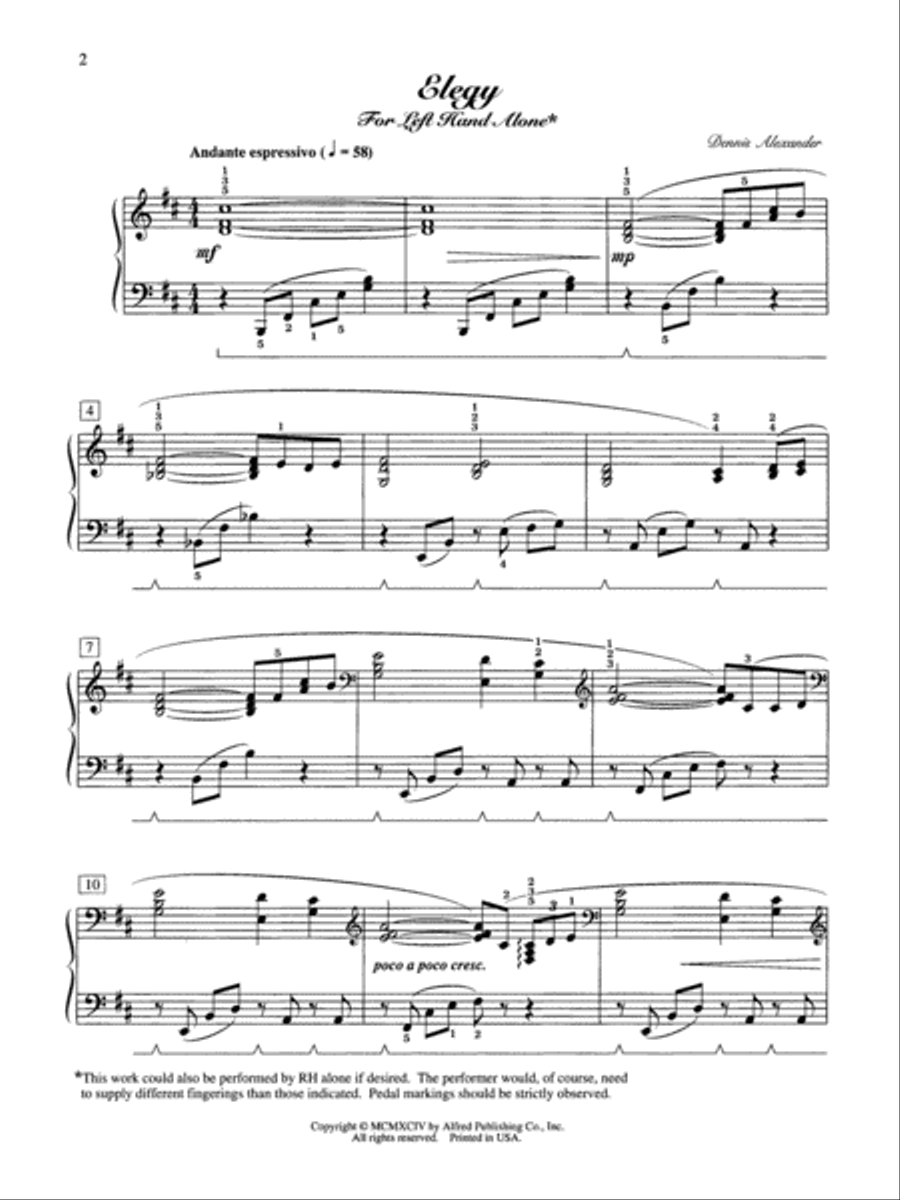 Elegy (for left hand alone) Piano Solo scores gallery preview page 2