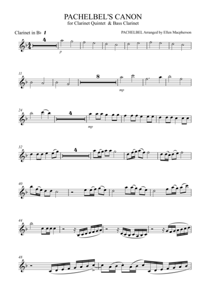 Pachelbel's Cannon - for Clarinet Quintet & Bass Clarinet image number null