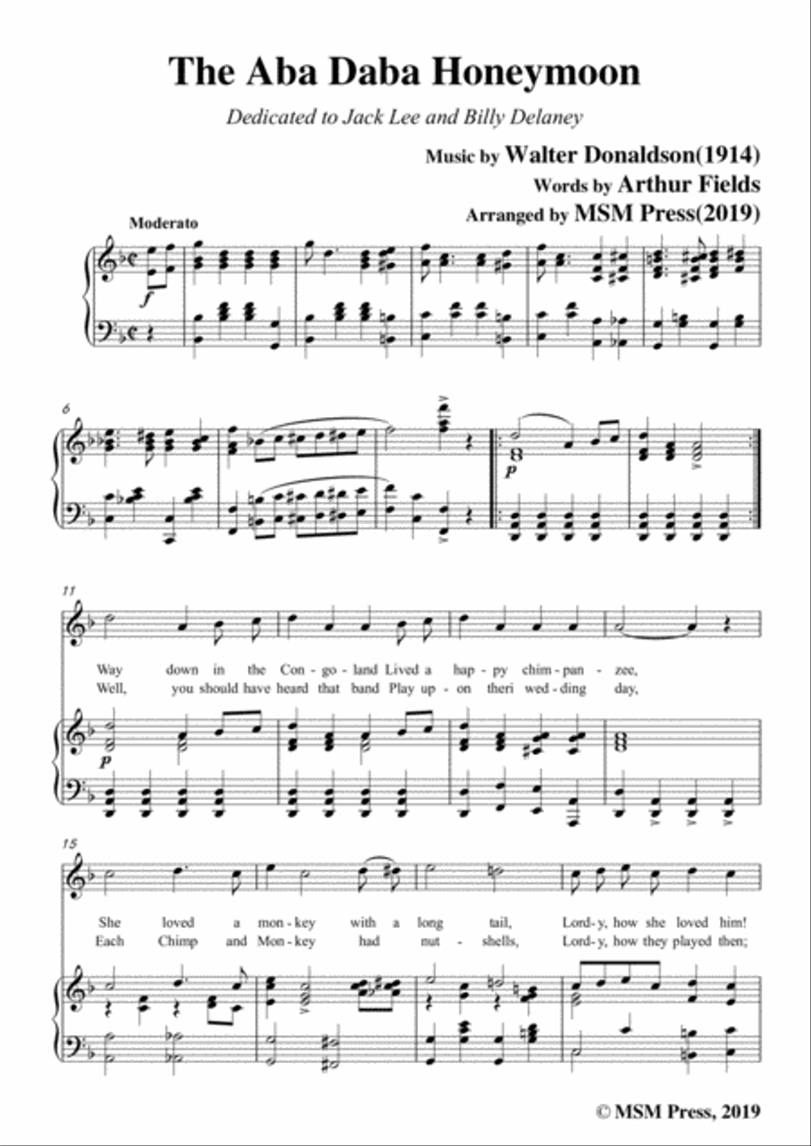 Walter Donaldson-Aba Daba Honeymoon,in F Major,for Voice&Piano Voice scores gallery preview page 3