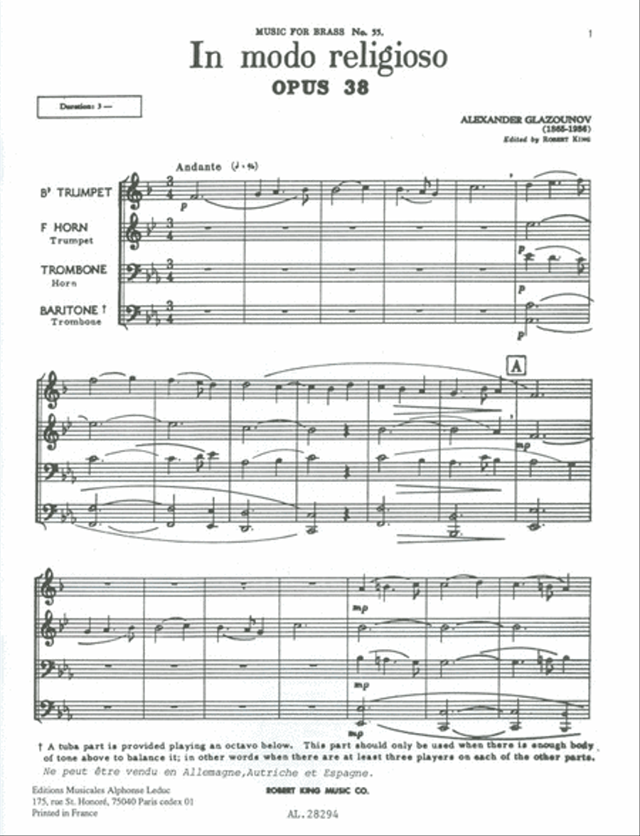 In Modo Religoso Op.38 (quartet-brass) School and Community scores gallery preview page 2