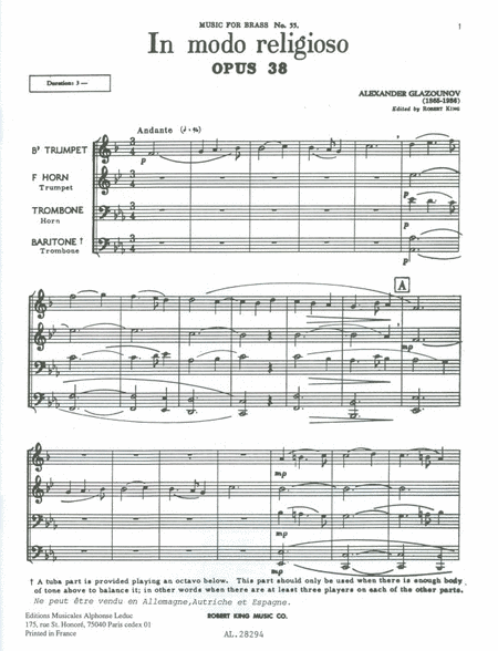 In Modo Religoso Op.38 (quartet-brass)