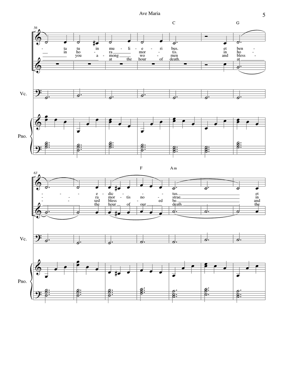 Ave Maria - duet Latin and English lyrics incl for flute or violin or cello, voice duet and piano Small Ensemble scores gallery preview page 5