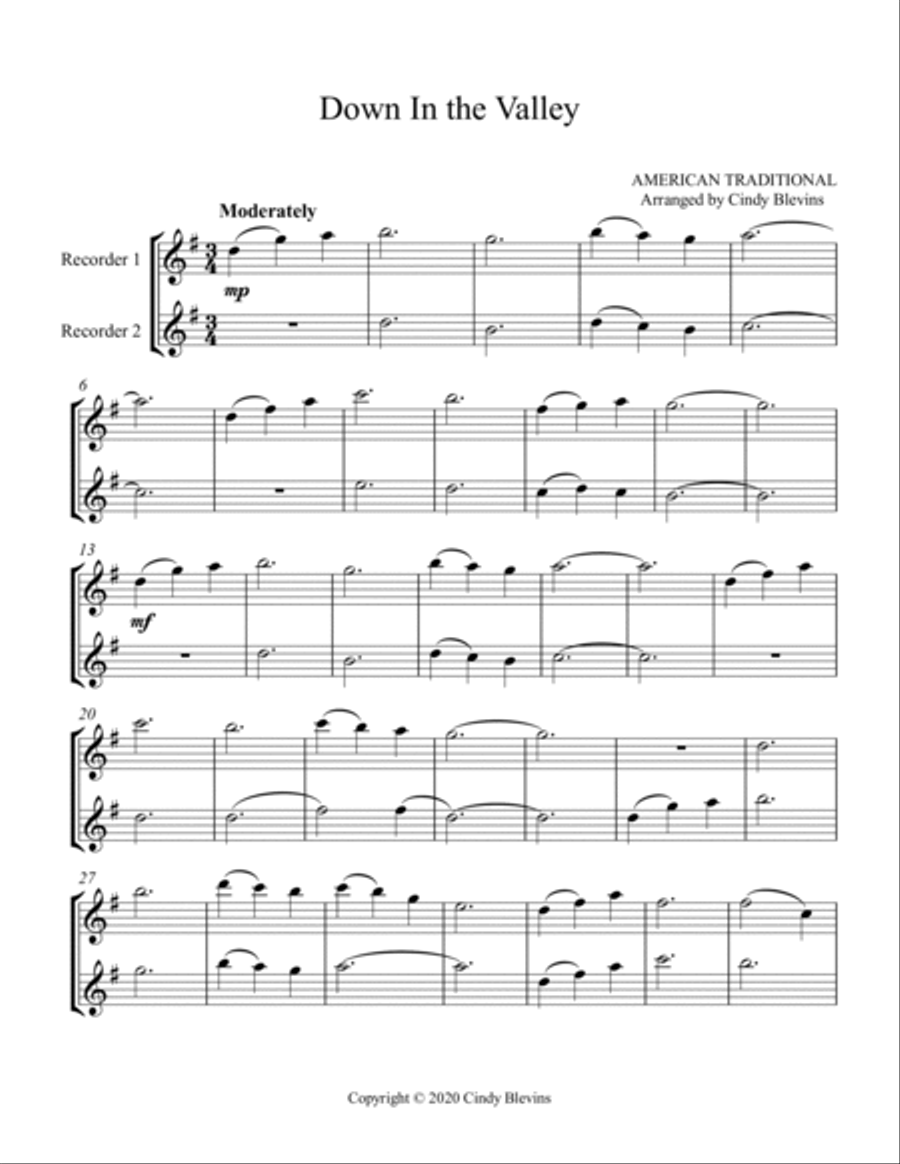 Down In The Valley, Recorder Duet Woodwind Duet scores gallery preview page 2