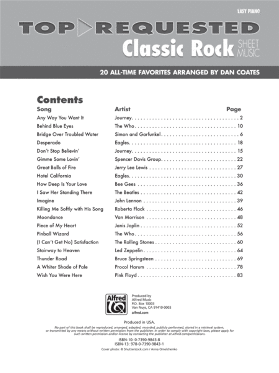 Top-Requested Classic Rock Sheet Music Easy Piano scores gallery preview page 2