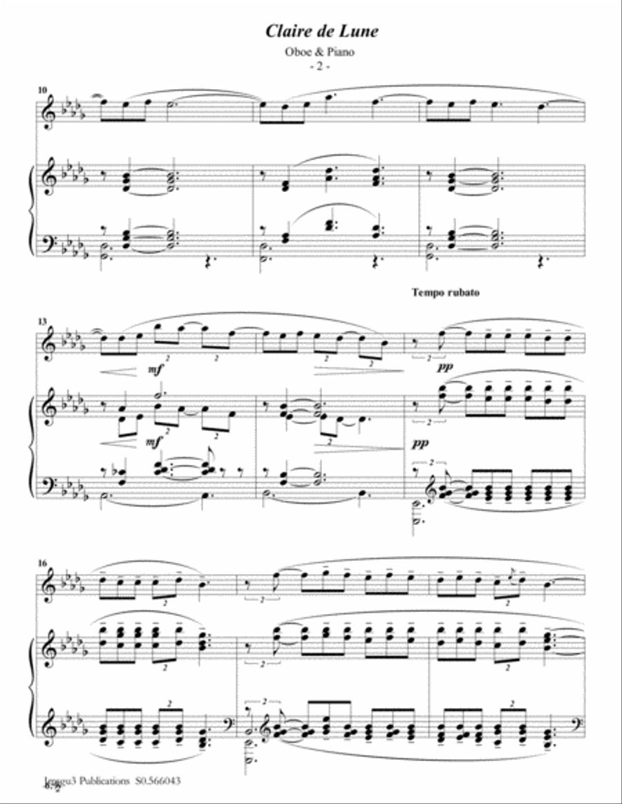 Debussy: Claire de Lune for Oboe & Piano Piano scores gallery preview page 2