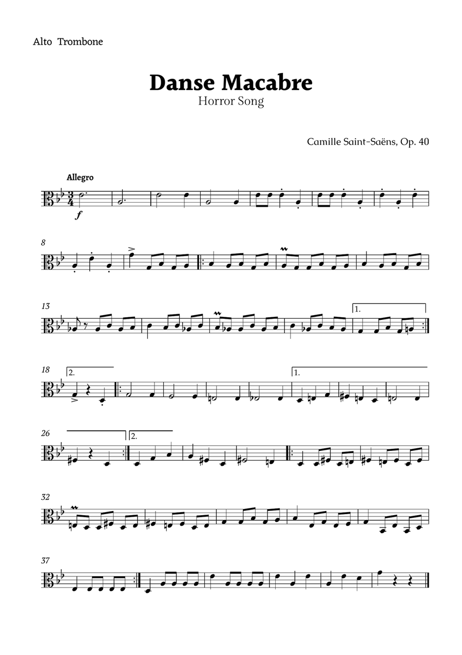 Danse Macabre for Alto Trombone by Saint-Saëns Trombone Solo scores gallery preview page 1