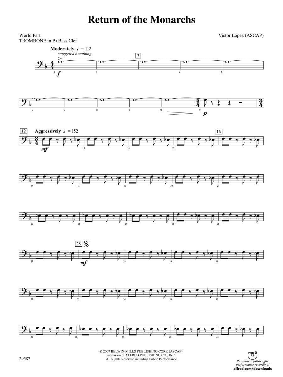 Return of the Monarchs: (World Part) 1st B-flat Trombone B.C.