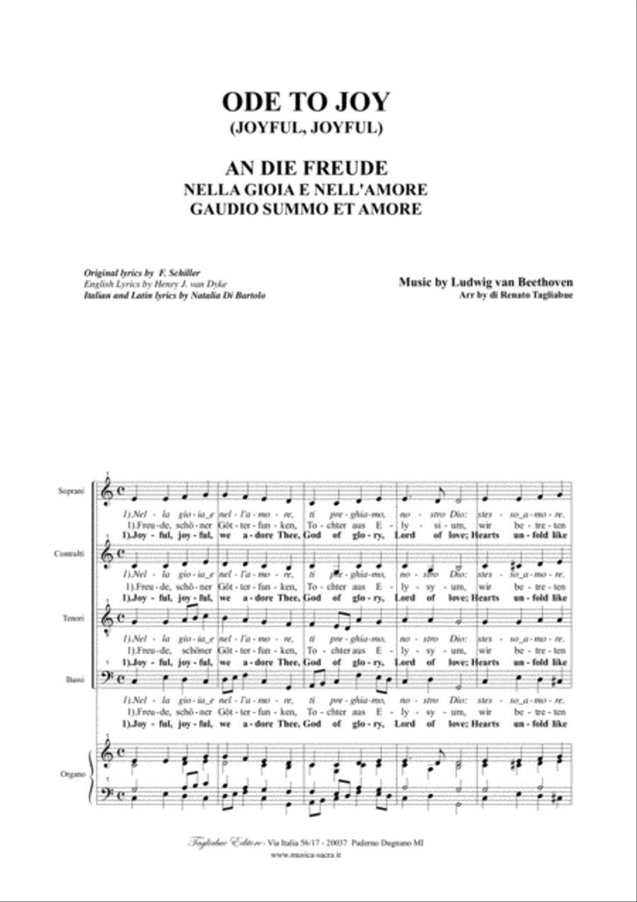 ODE TO JOY (JOYFULL, JOYFULL) - English, German, Italian and Latin Lyrics 4-Part scores gallery preview page 3