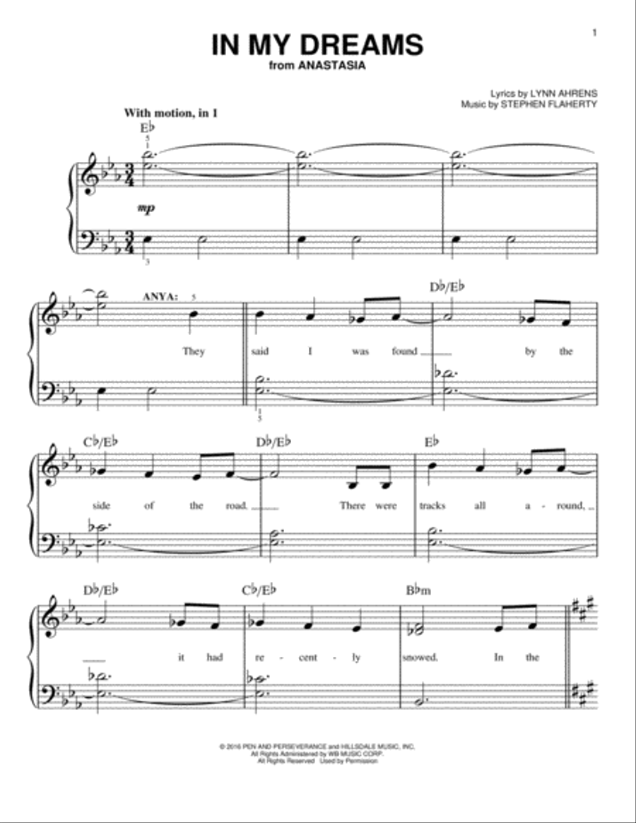 In My Dreams Easy Piano scores gallery preview page 1
