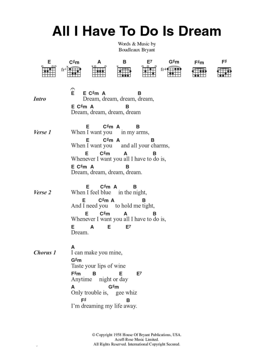 All I Have To Do Is Dream Piano, Vocal, Guitar scores gallery preview page 1