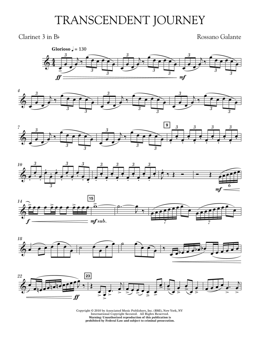 Transcendent Journey - Bb Clarinet 3 B-Flat Clarinet scores gallery preview page 1
