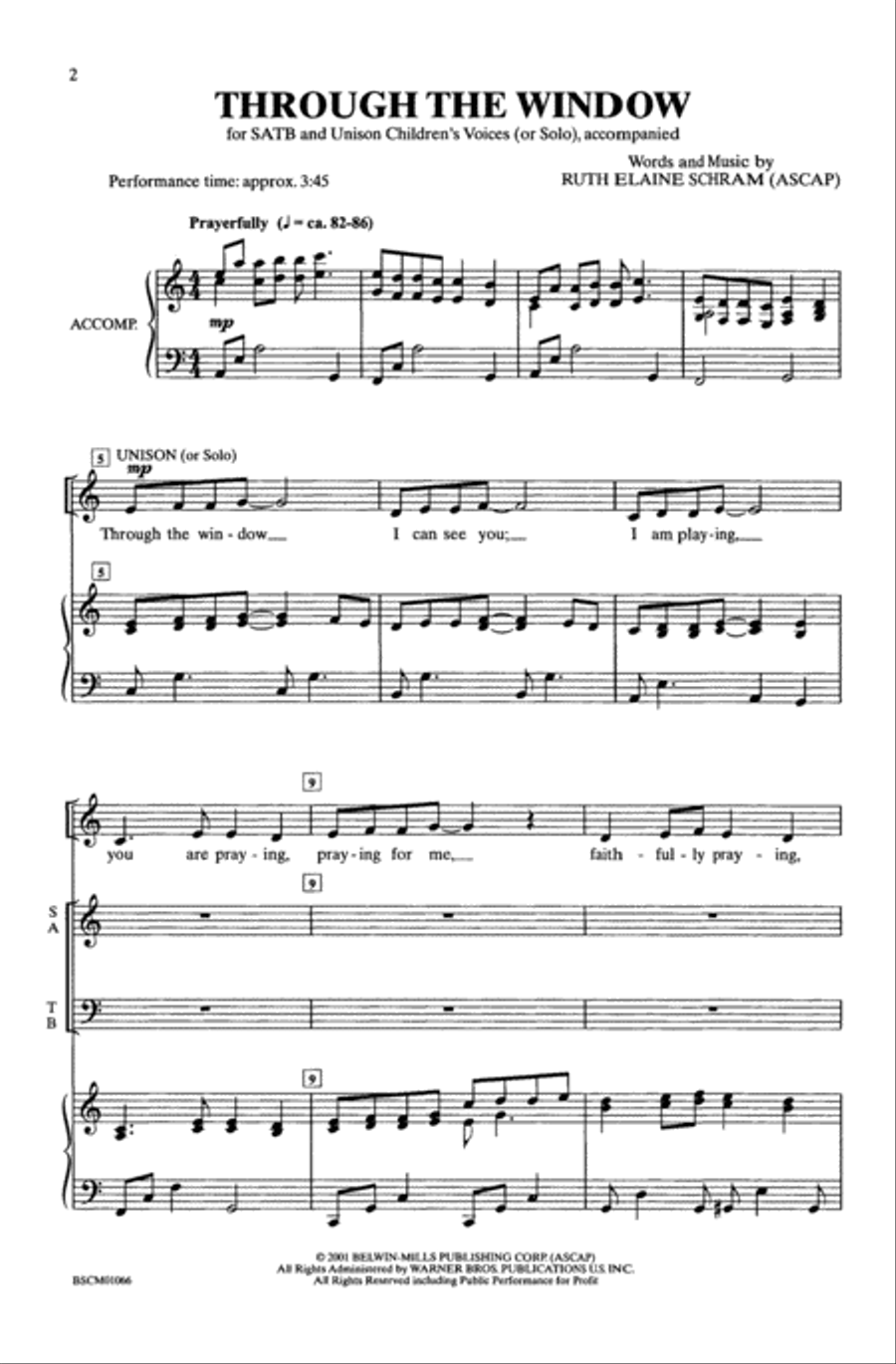 Through The Window - SATB/Unison 4-Part scores gallery preview page 2