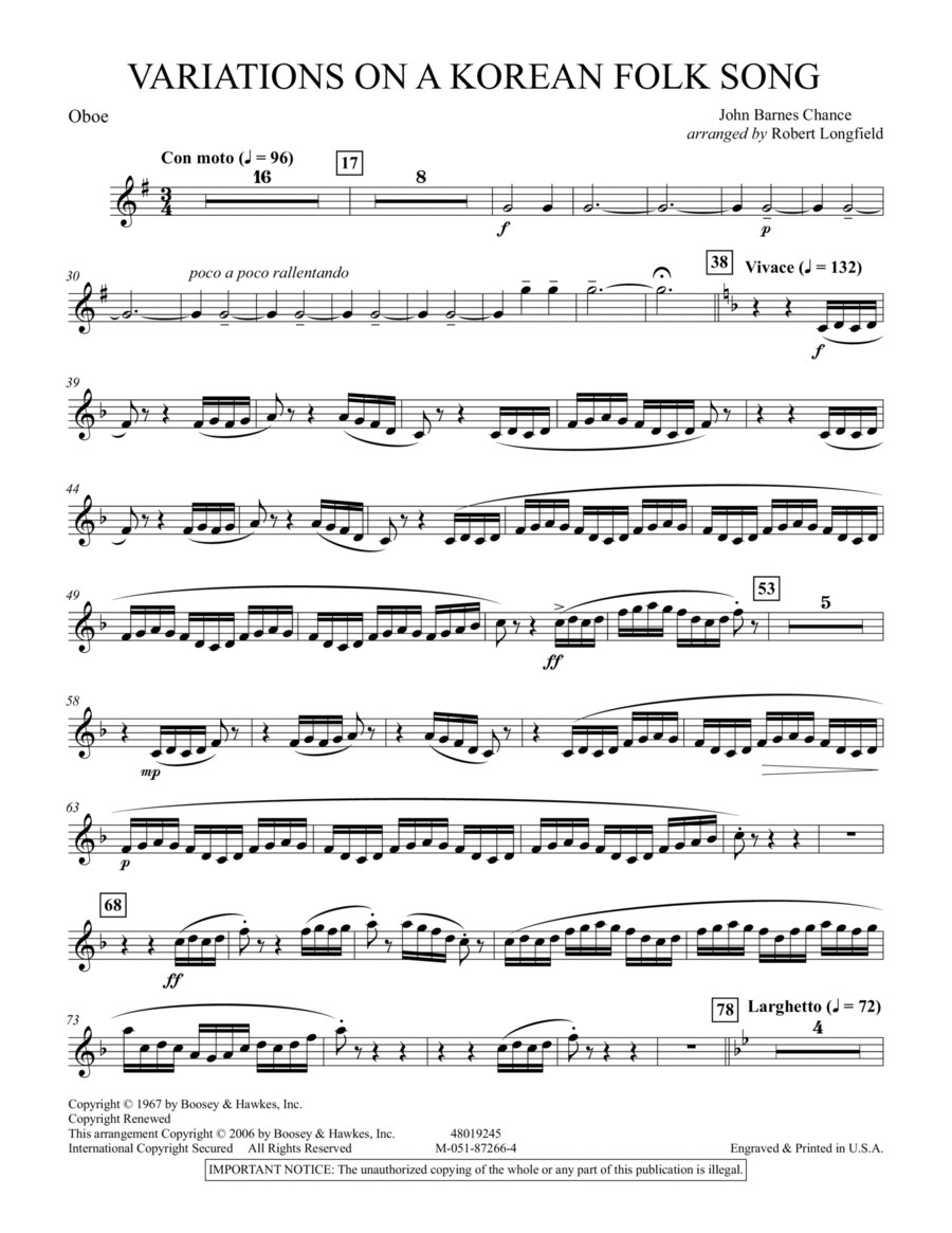 Variations on A Korean Folk Song - Oboe Full Orchestra scores gallery preview page 1