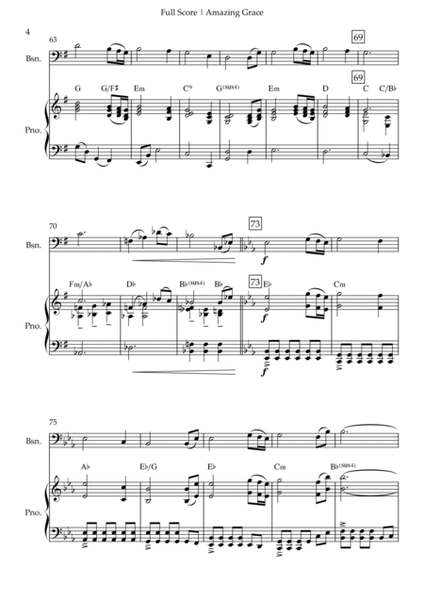 Amazing Grace (John Newton, E. O. Excell) for Bassoon Solo and Piano Accompaniment with Chords image number null
