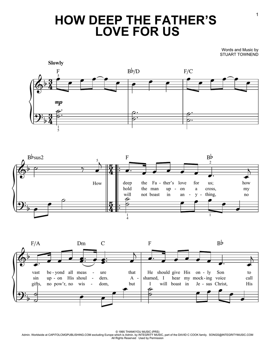 How Deep The Father's Love For Us Easy Piano scores gallery preview page 1