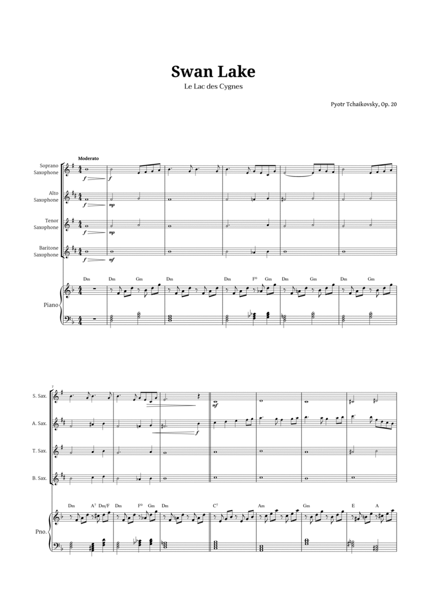 Swan Lake by Tchaikovsky for Sax Quartet and Piano image number null